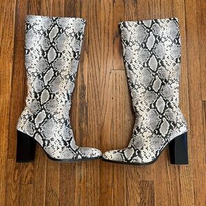 MANGO Vegan Leather Snake Print Tall Heeled Boots